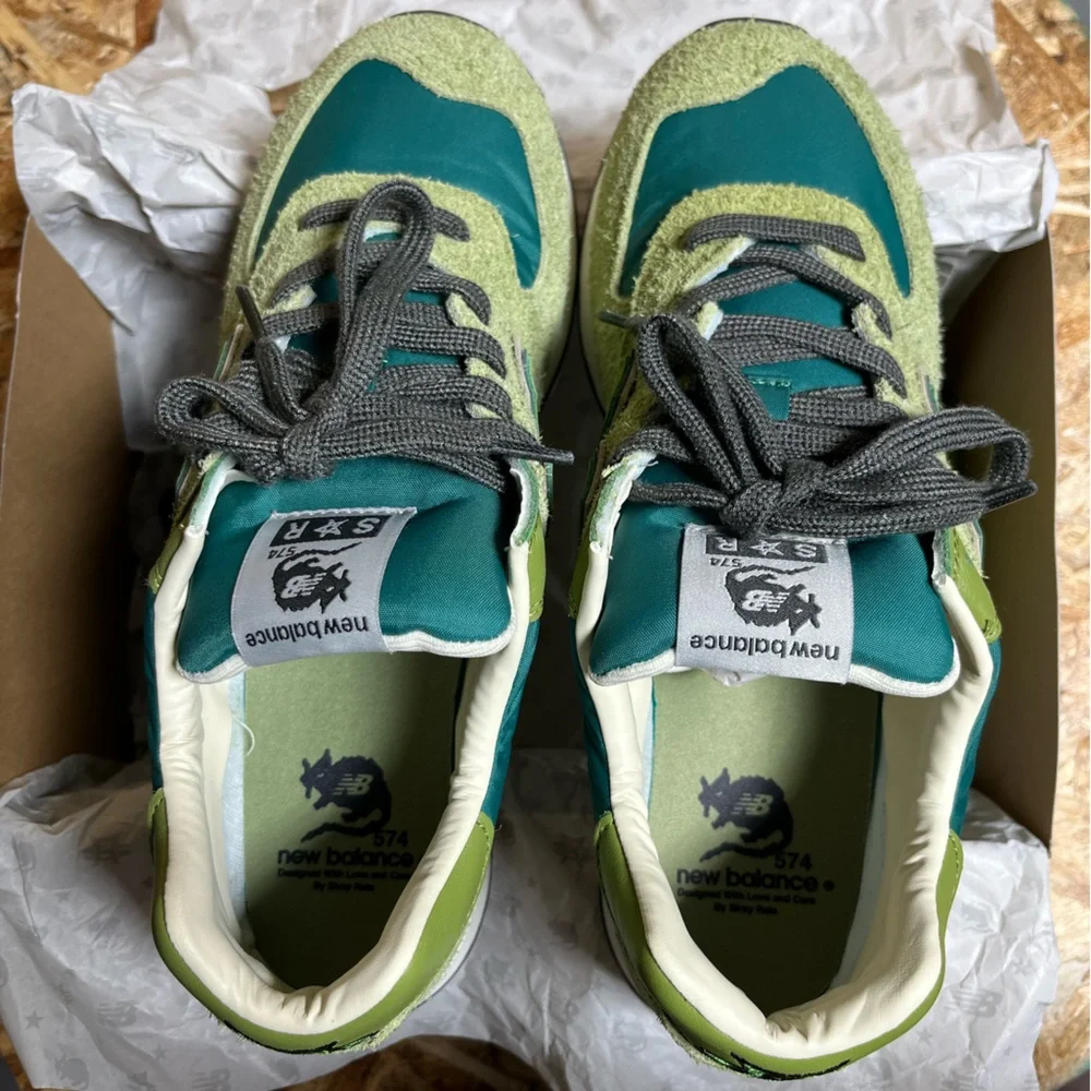 New Balance Green Lime Teal Suede Sneakers - Picture 3 of 6